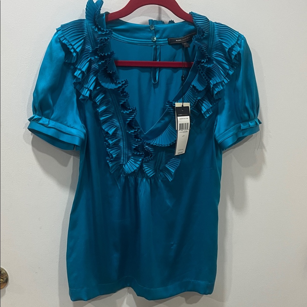 BCBGMaxAzria Teal Ruffled Blouse